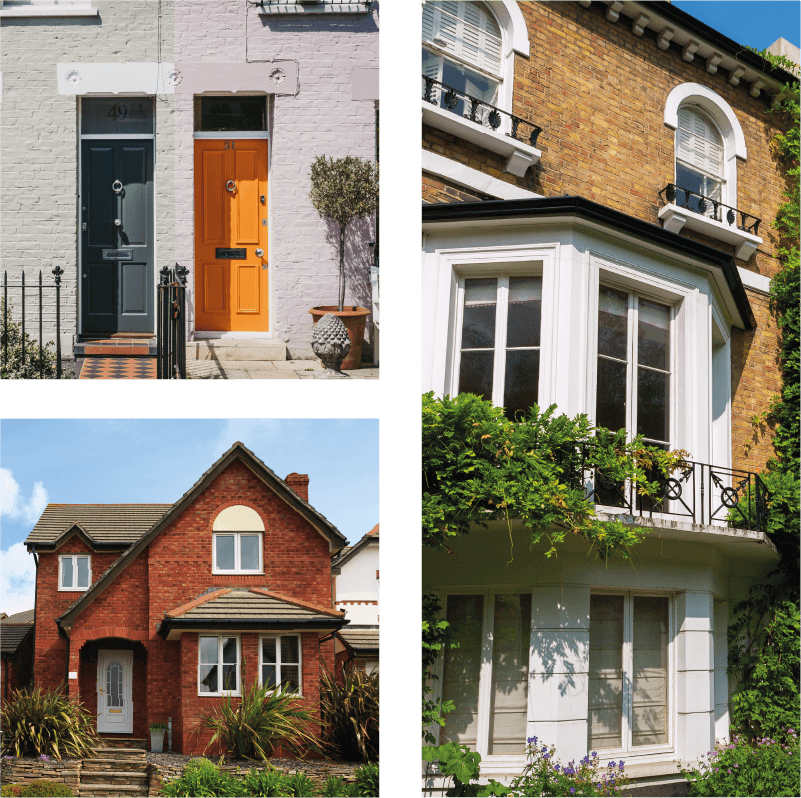 A collage showing three home exteriors.