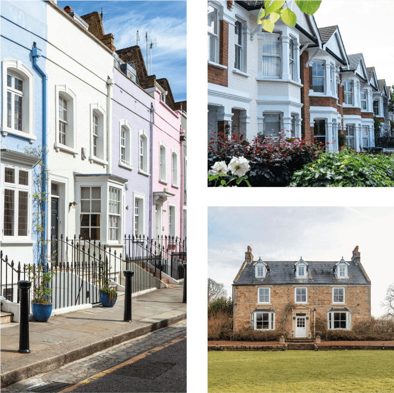 A collage of three properties showcasing various property styles.